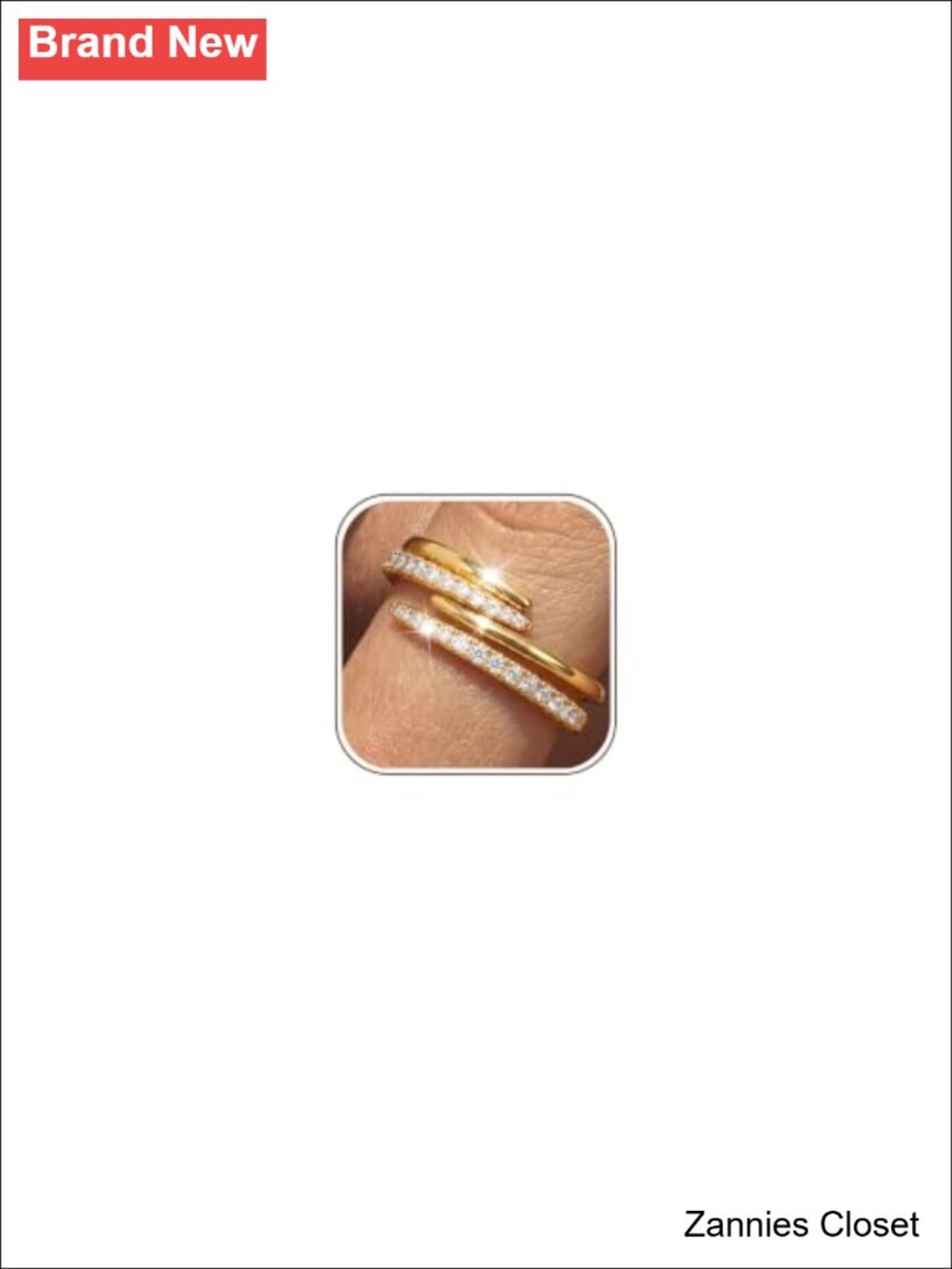 💍 14K Gold Plated Adjustable Ring Set Cubic Zirconia Stackable Size 7